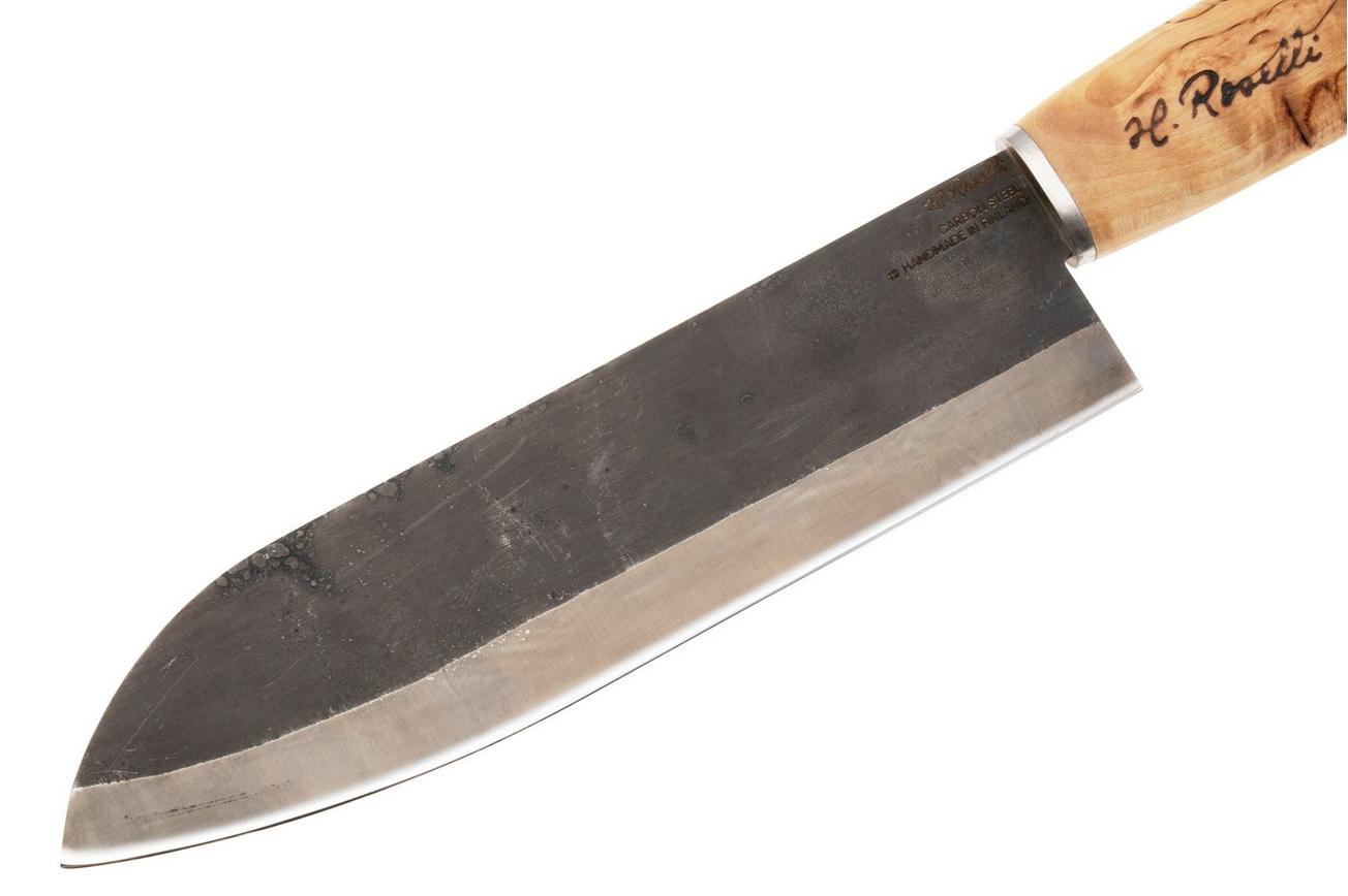 Roselli Japanese Chef Knife R710 Carbon Steel, Curly Birch, santoku, 17.5 cm