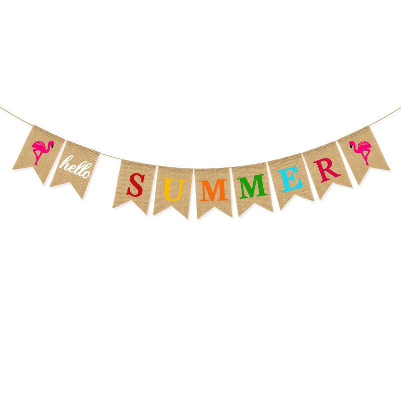 (2er Set) Jute Hawaii Girlande Sommer Party Dekoration Tropical Accessoire Banner - Hello Summer