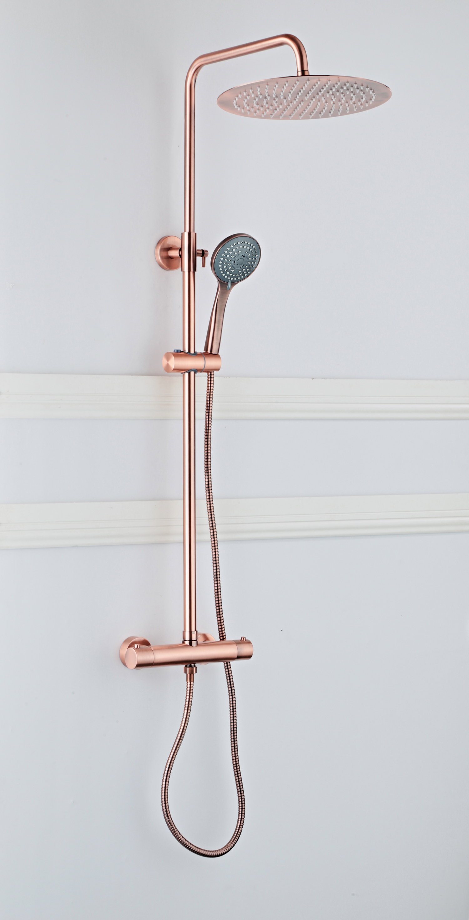 Saniclear Copper opbouw regendouche 30cm met thermostaatkraan en 3 standen handdouche koperkleurig