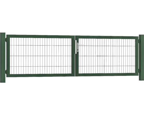 Premium dubbele poort 300 x 80 cm 8/6/8 kader 60x40 incl. palen voor betonnering in RAL 6005 mosgroen