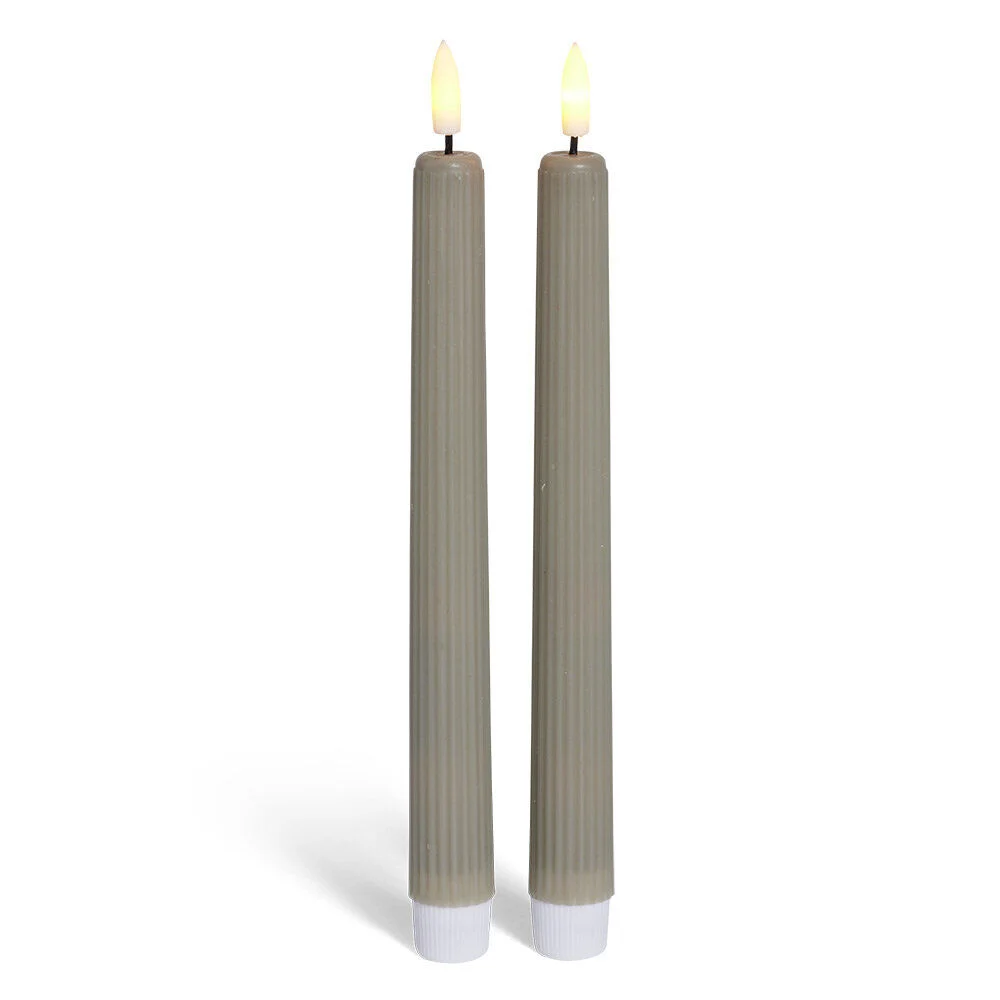 Bougie chandelle LED striée grise x2