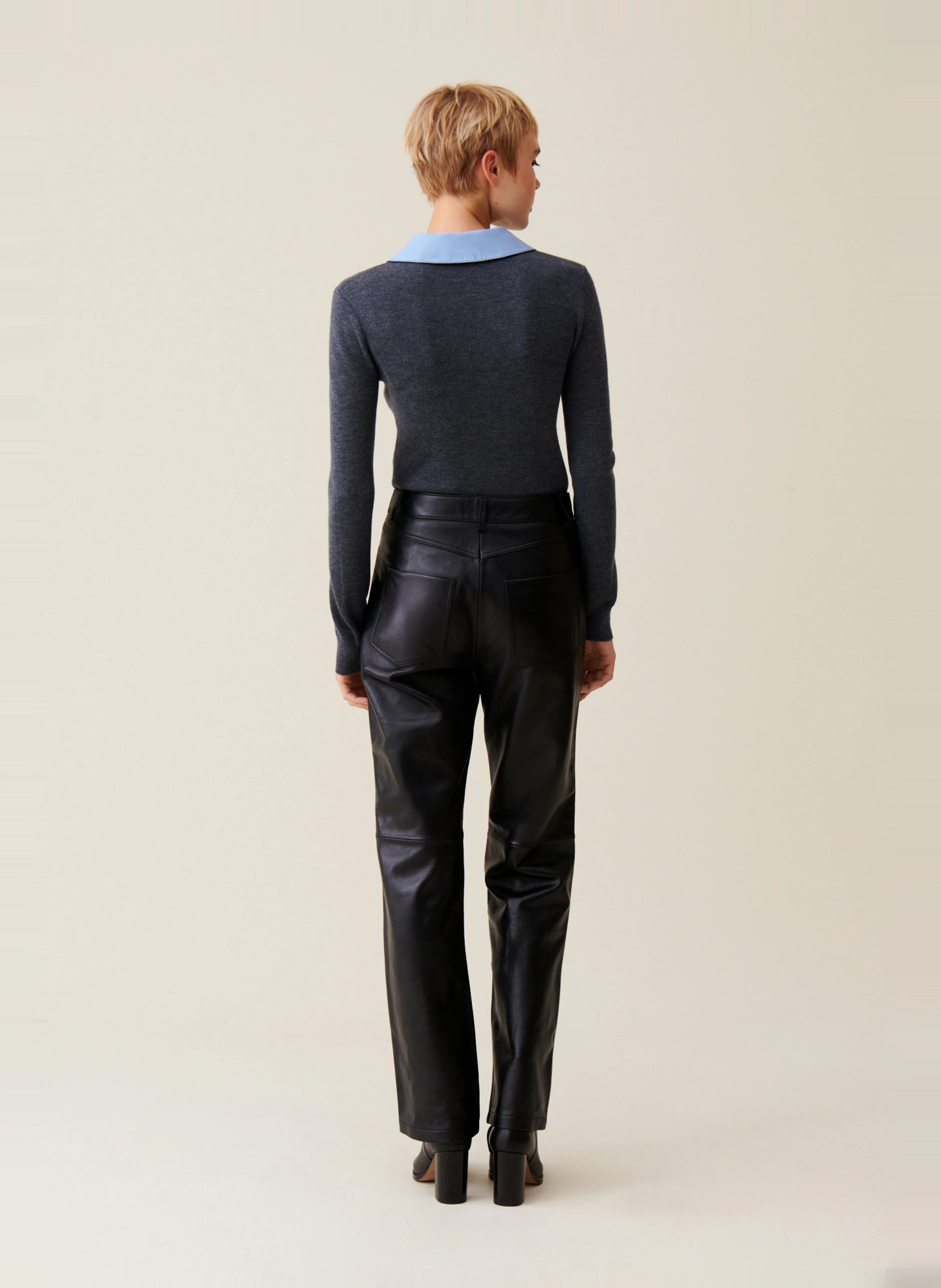 Pantalon droit en cuir | Noir