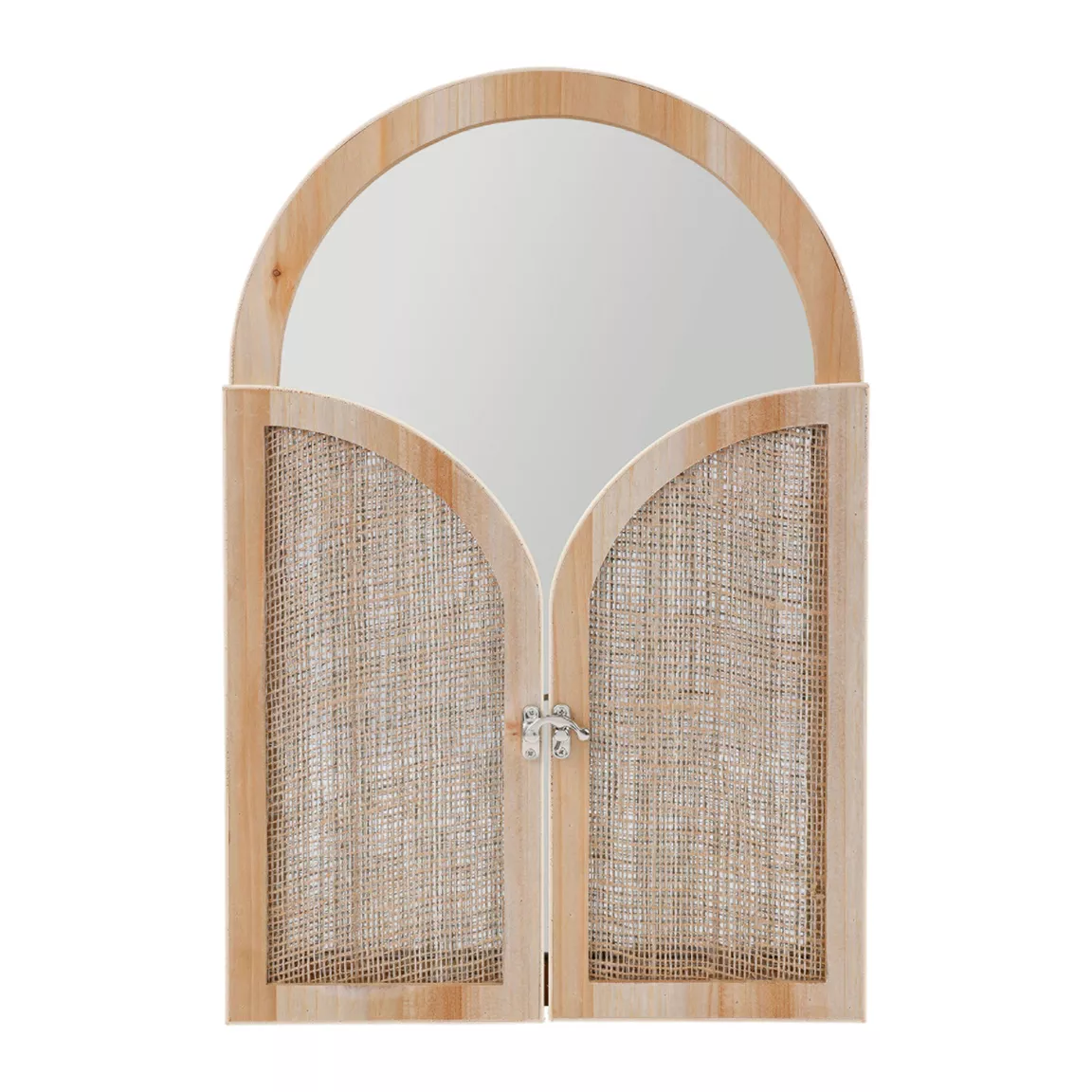 Miroir mural en bois (H45 cm) Porte battante Naturel