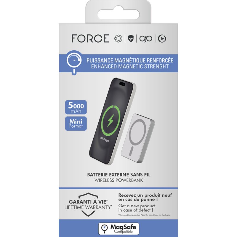 BIG BEN FPMSPBMINI5A15WS chargeur d'appareils mobiles Smartphone Argent USB Recharge sans fil Charge rapide Intérieure