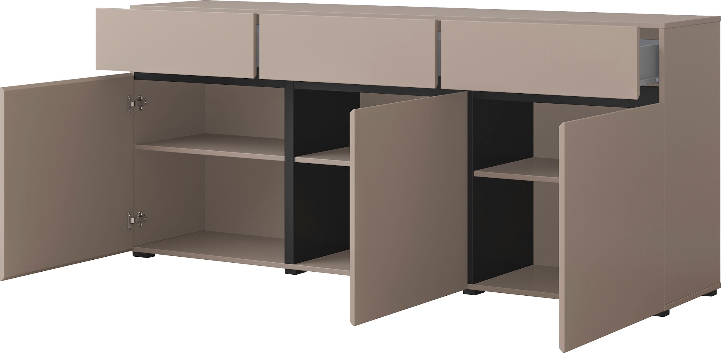 INOSIGN Kommode »Cross,Breite 180 cm, moderne grifflose Kommode,3 Türen/3 Schubkästen« Schubladenschrank mit viel Stauraum, Einlegeböden verstellbar