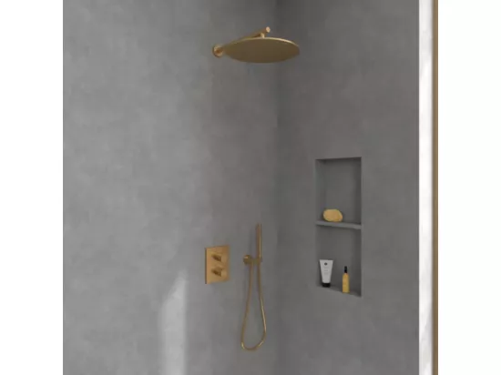 Façade thermostatique 2 voies VILLEROY ET BOCH Universal rectangle Or brossé + corps encastré