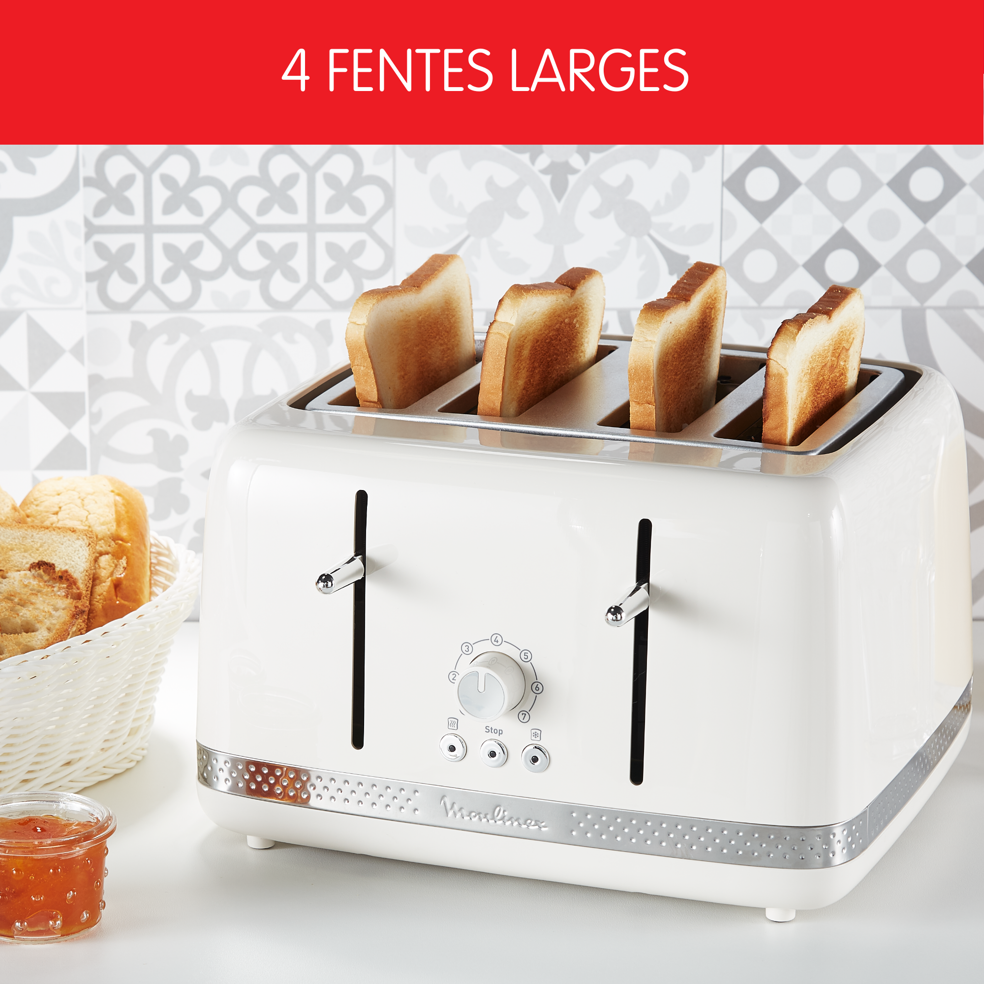 Grille-pain SOLEIL Ivoire 4 fentes larges, Design retro,1 700 W