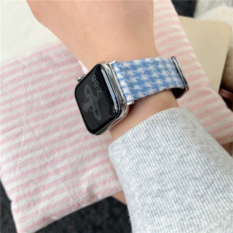 Apple Watch (49/46/45/44 mm) Wollstoff / Kunstleder Armband mit Dornschliesse (Gelenkumfang: 170-210mm) - Blau / Braun