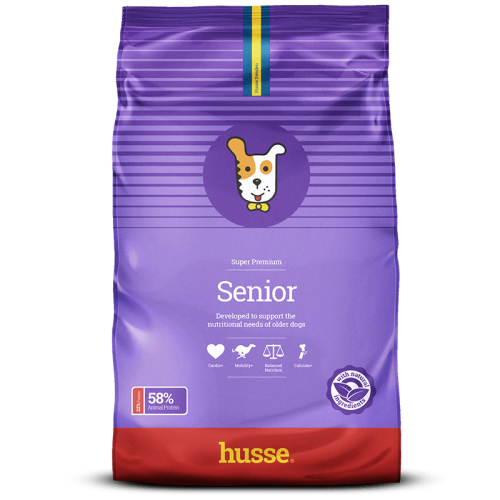Ração Husse para cães idosos, sabor frango.