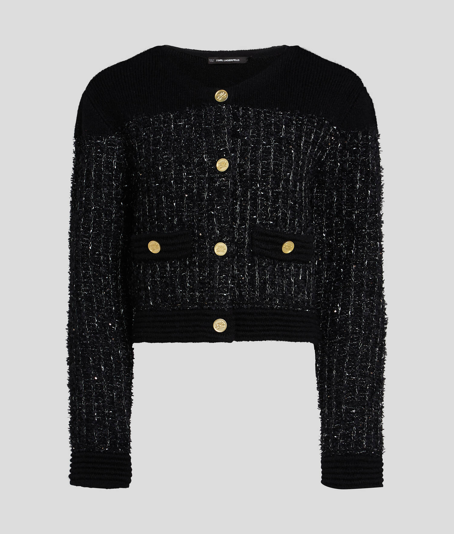 CARDIGAN EN TRICOT BOUCLÉ KARL ESSENTIAL - Noir
