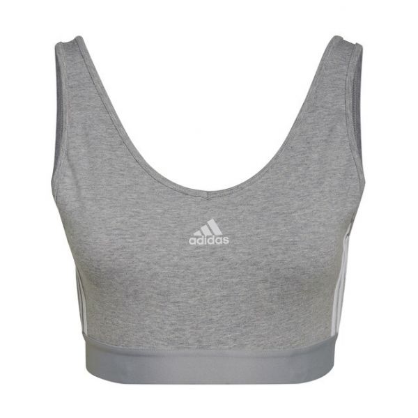 adidas Top Curto com Almofadas Removíveis 3-Stripes Essentials Medium Grey Heather / White XS - GS1357-XS