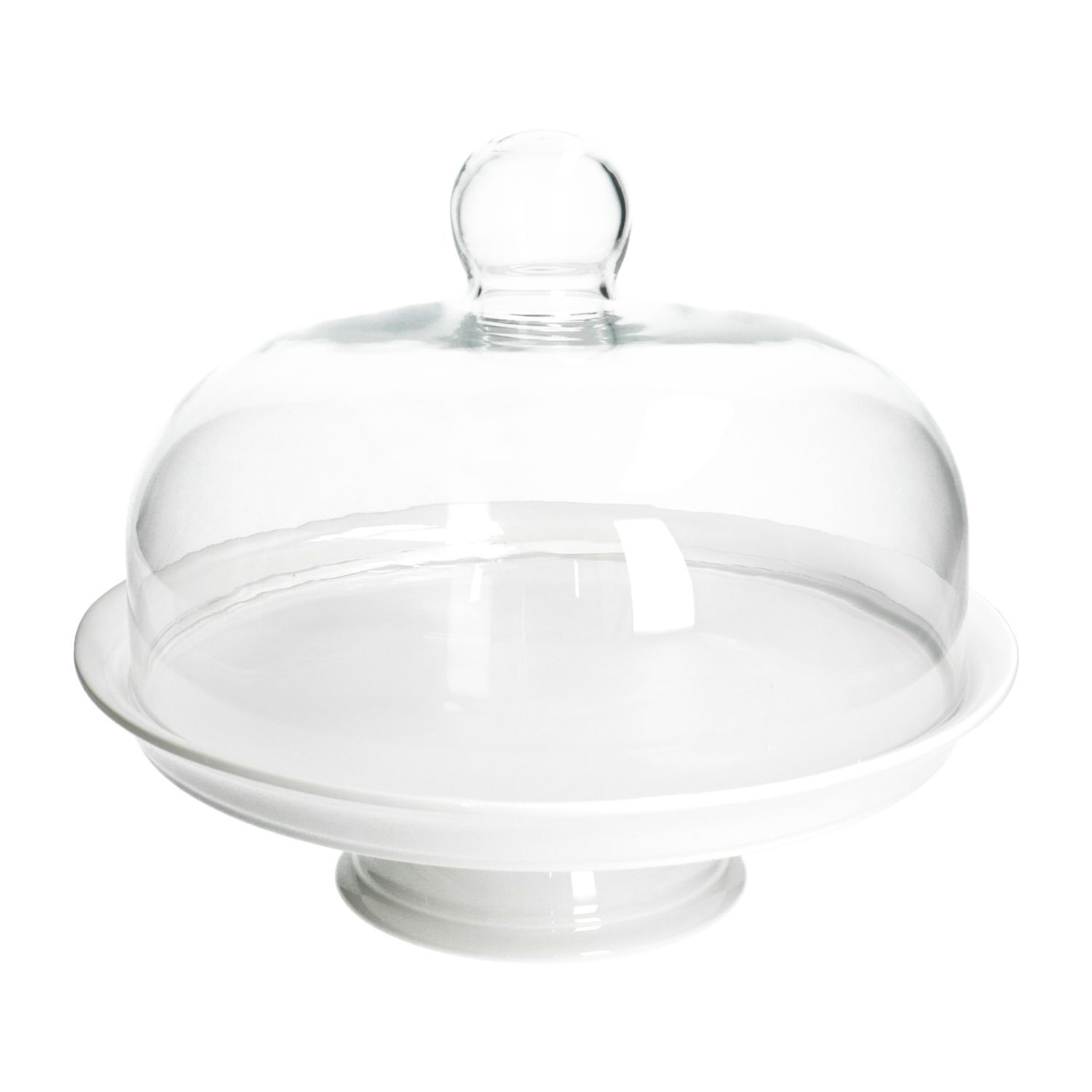 Taartplateau, porselein, met glazen stolp, Ø 30 cm