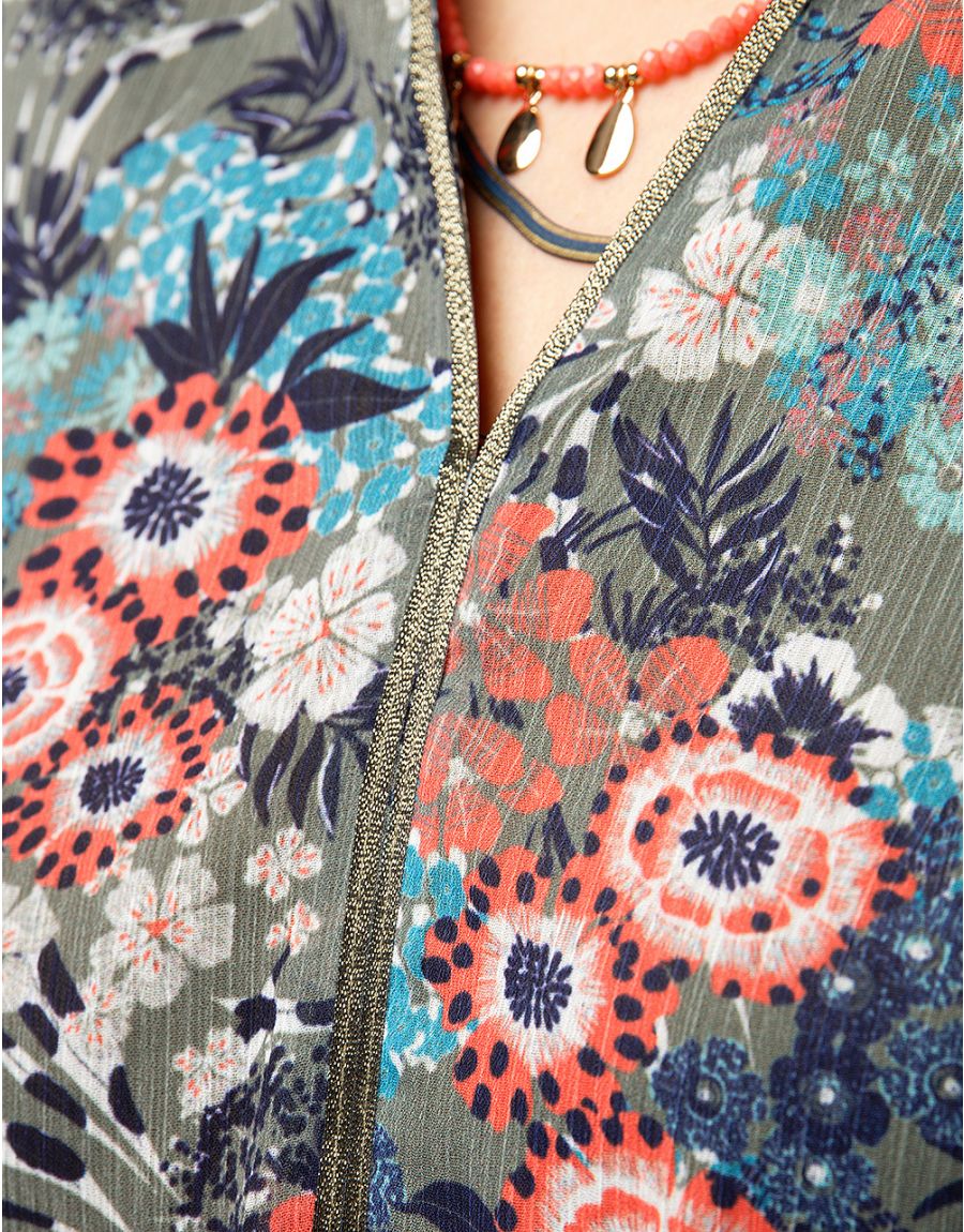 Blouse kaki fleuri
