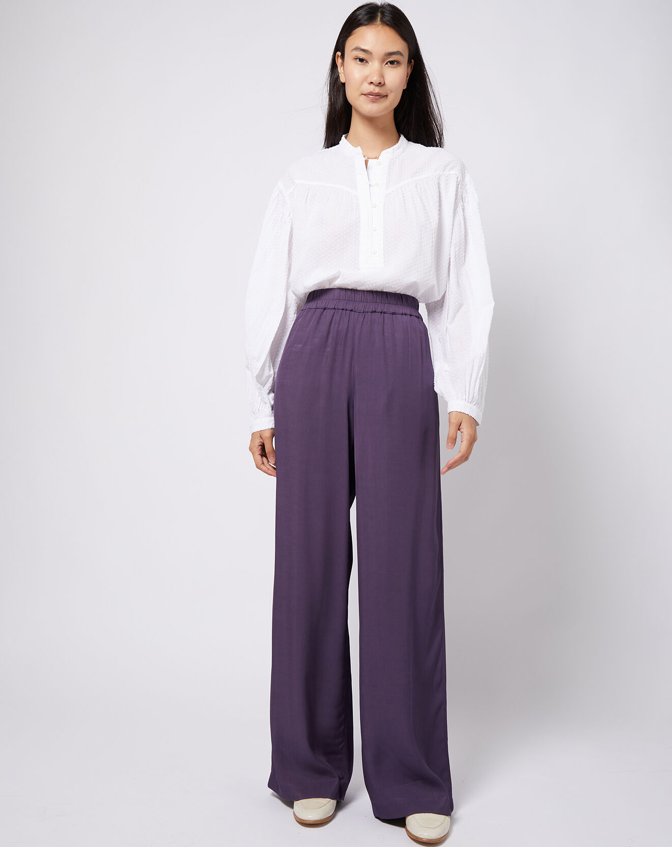 Esprit Pantalon ample et fluide taille élastique violet foncé
