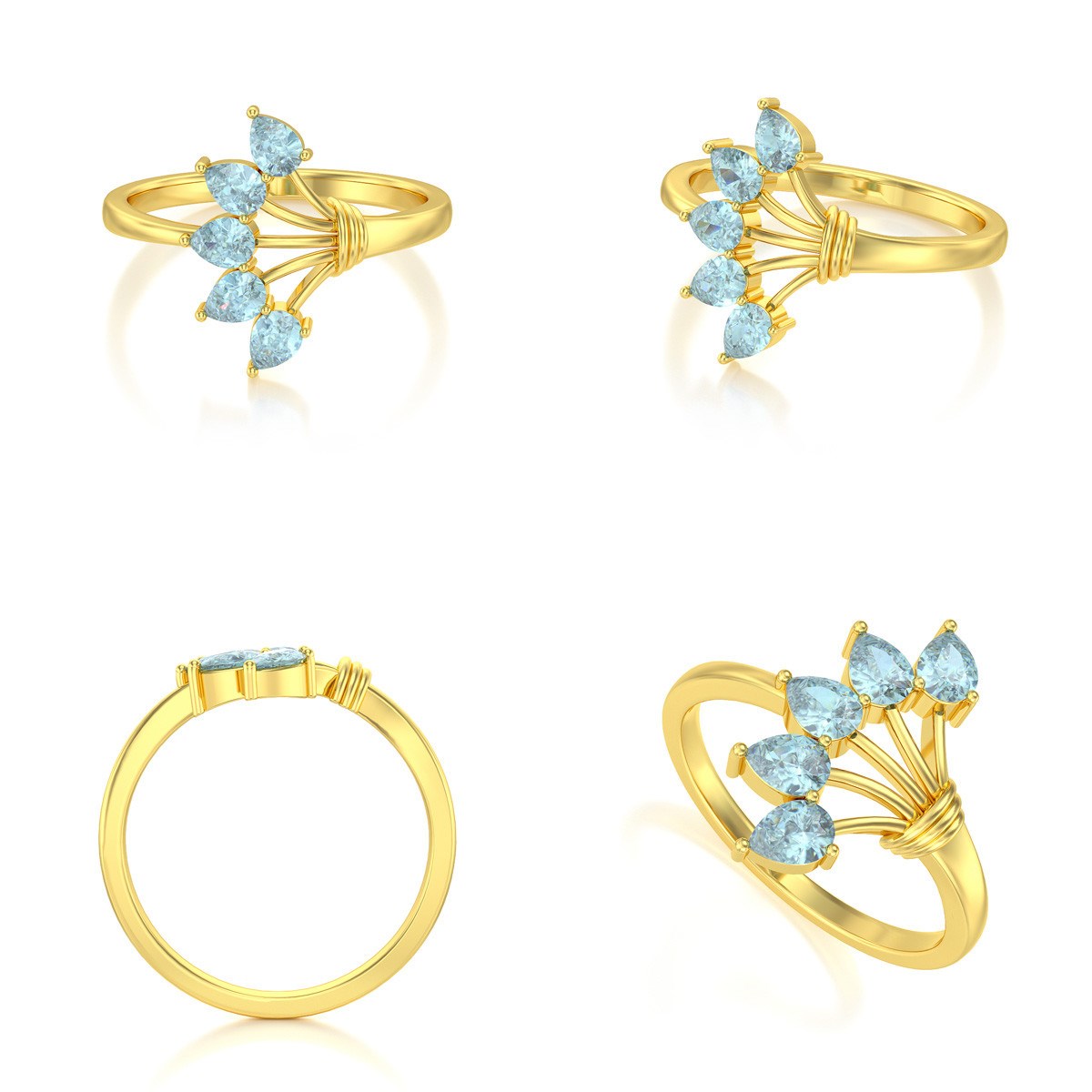 Bague ADEN Or 585 Jaune Aigue-Marine 2.65grs