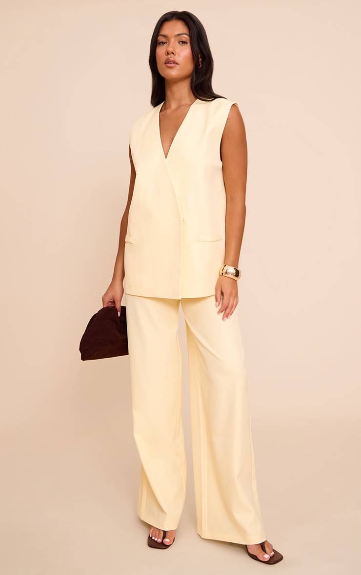 Butter Yellow Pantalon Large Tissé À Jambes Ultra Larges Plissé Taille Mi-haute