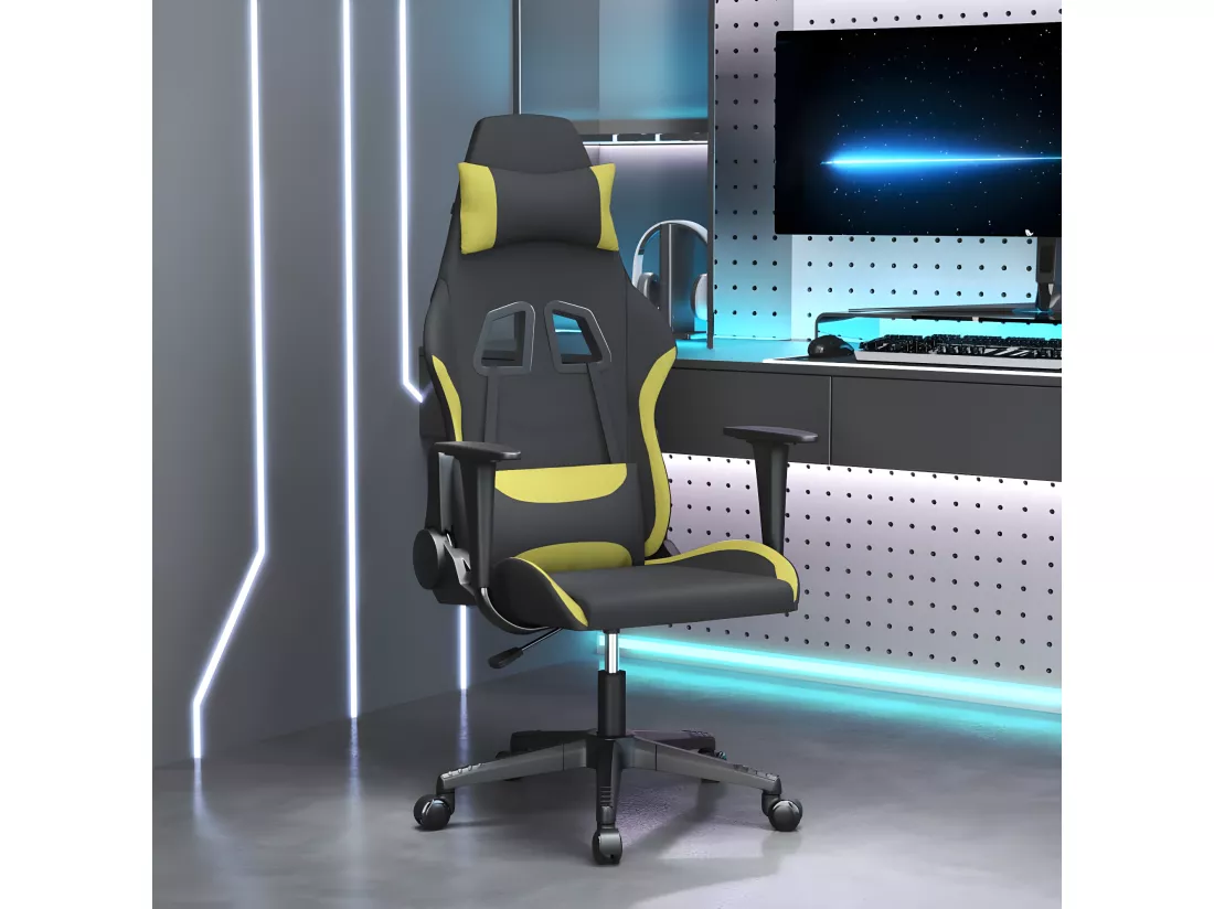 Chaise de jeu de massage Noir et vert clair Tissu
