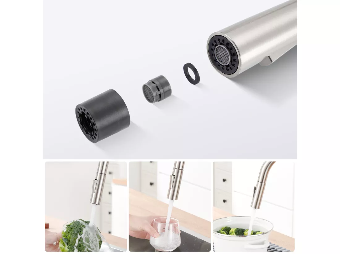 Robinet Cuisine Douchette,MitigeurCuisine avec Douchette, Robinetterie Cuisine avec Douchette Extractible Rotatif360° Eau Froide/Chaude,Brossé