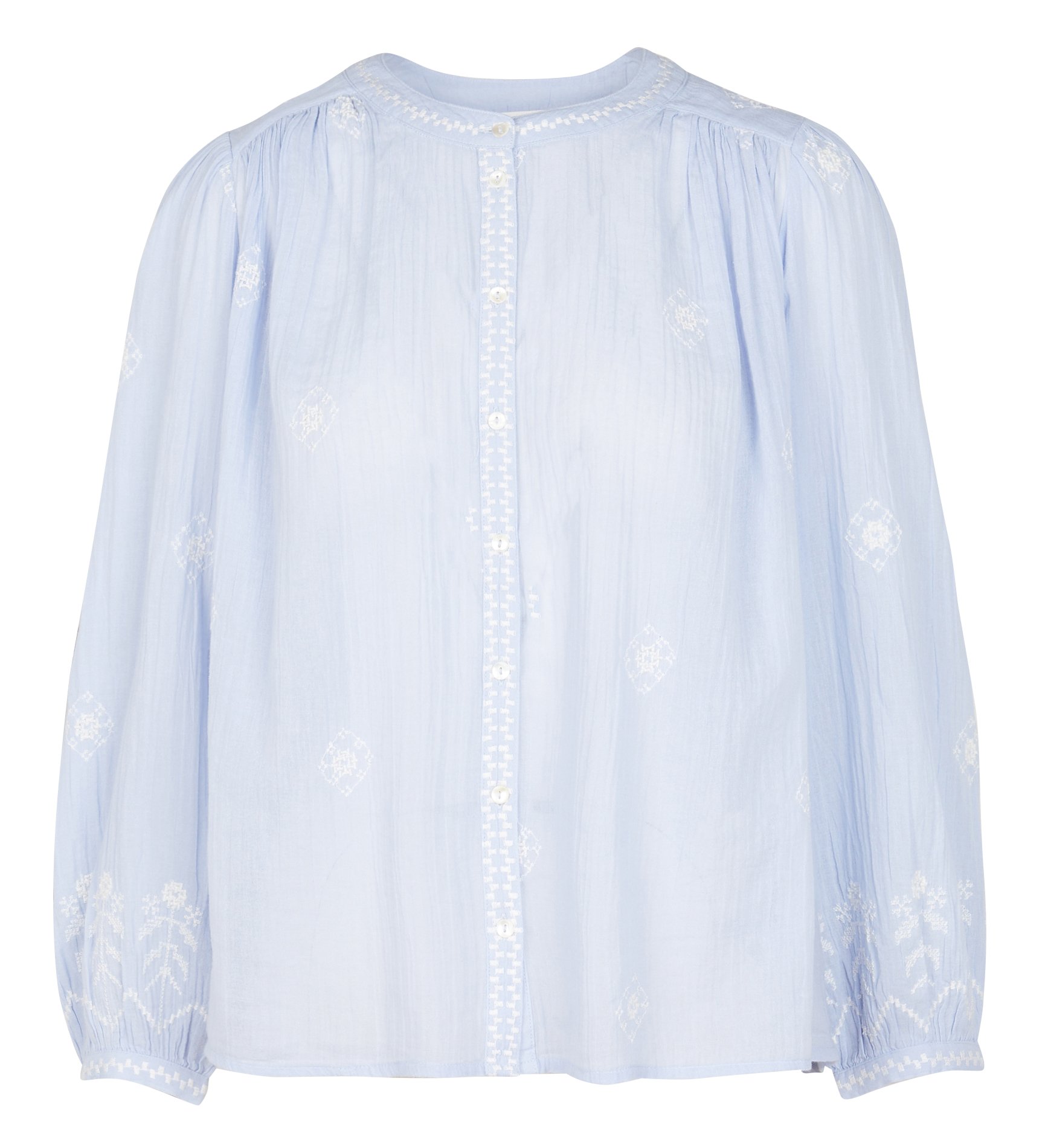 DUHA - Blouse droite brodée en coton | Bleu