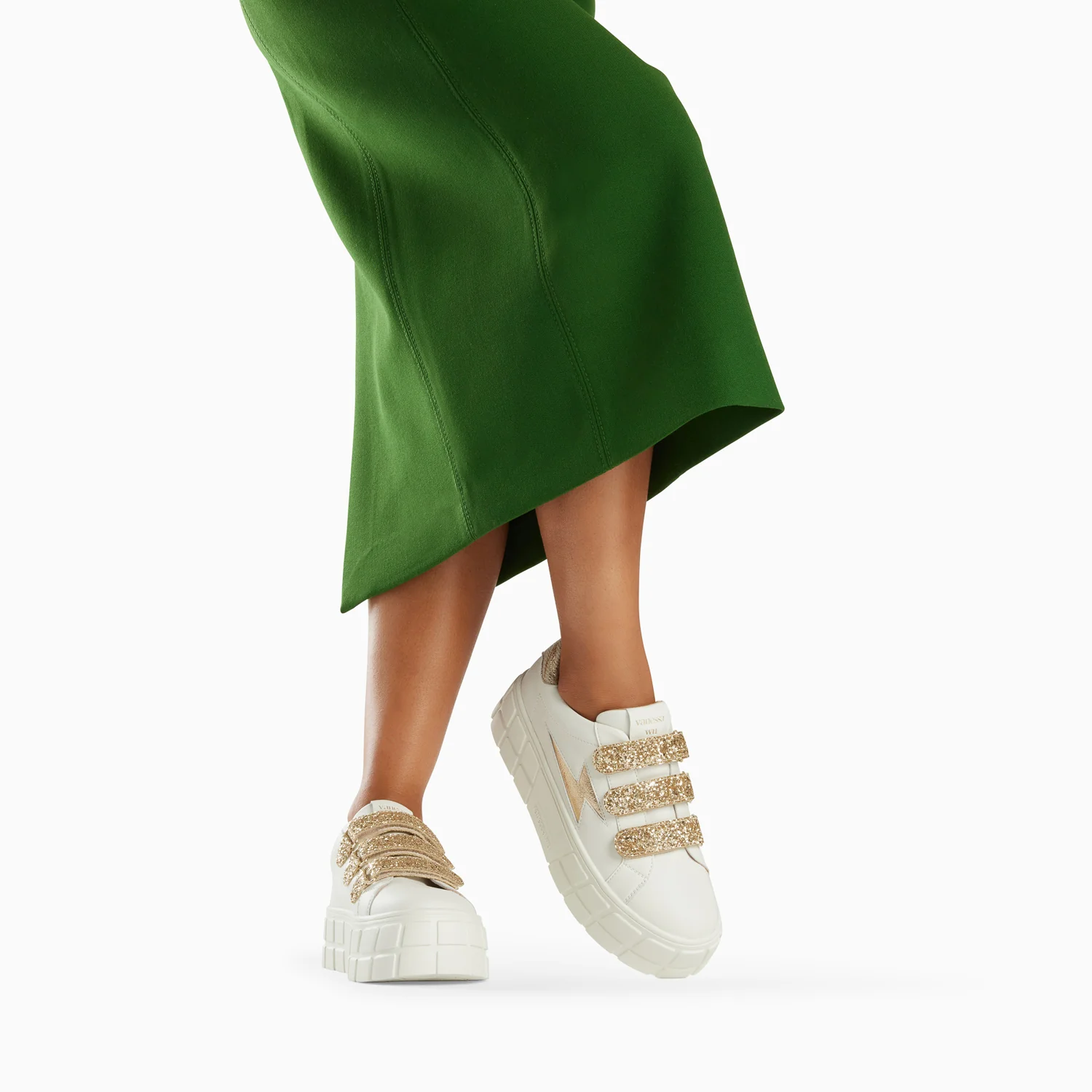 Sneakers-Baskets éclair Eve blanc et or à plateforme