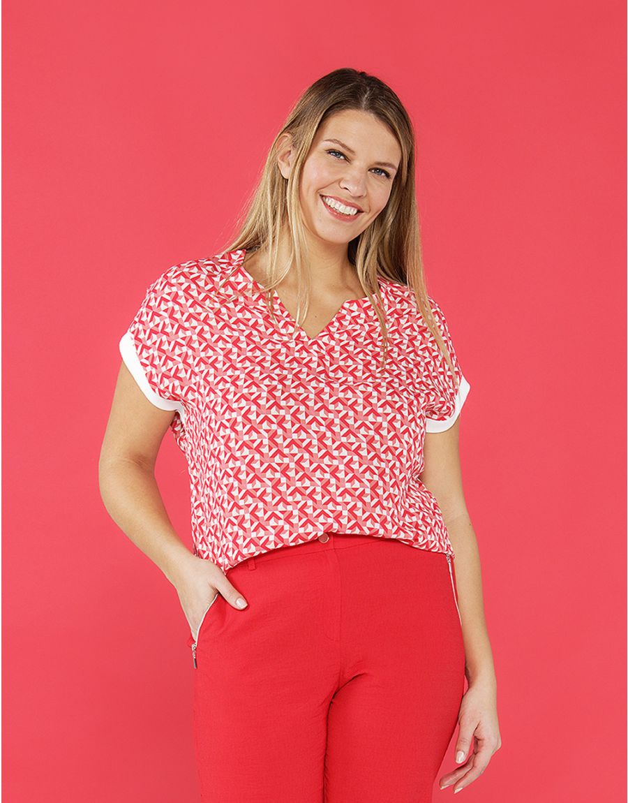 Blouse rouge imprimé 60s