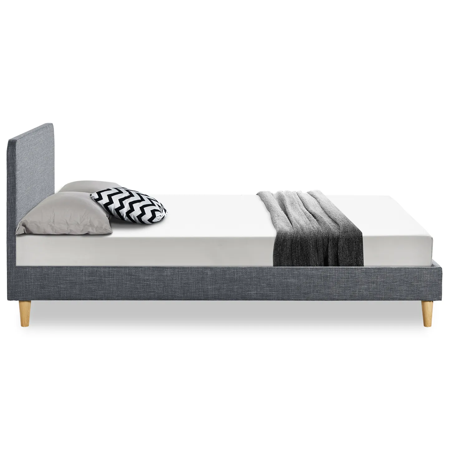 Lit double scandinave BALTA avec tête de lit et sommier 160 x 200 cm tissu gris anthracite