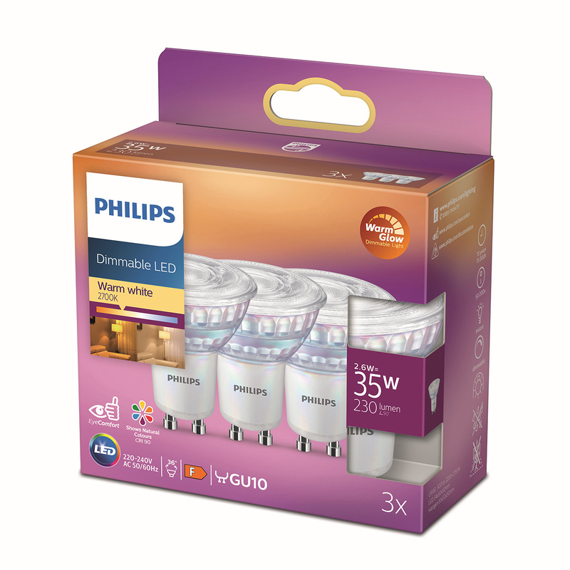 Philips LED spot GU10 2.6W 2200K-2700K Dimbaar