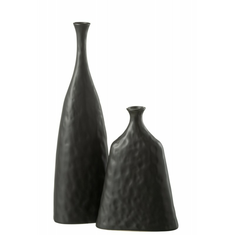 Vase haut col bouteille en céramique noir 15x9x50 cm