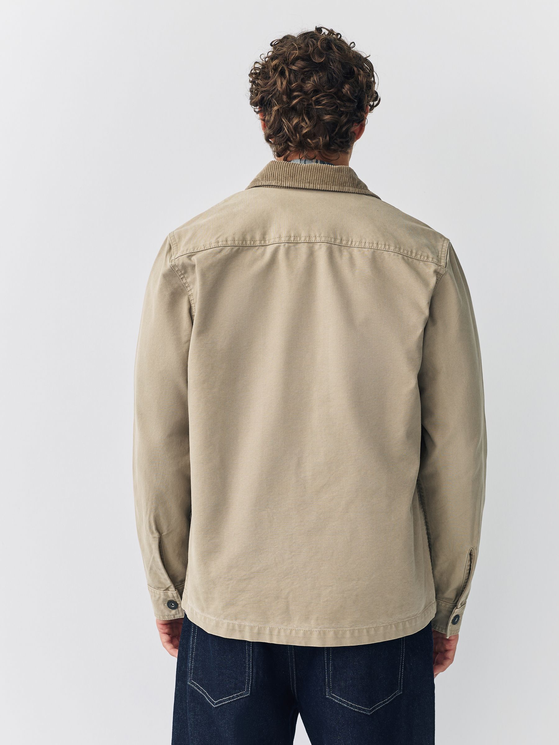 Ecru - Corduroy canvas shacket overshirt met kraag