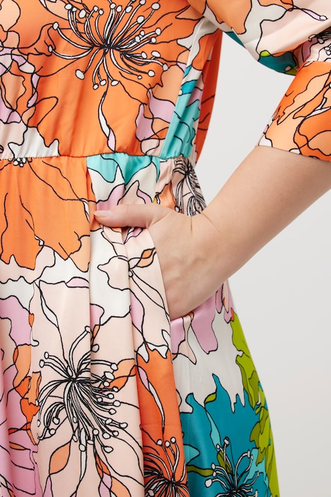 Midikleid, Blüten-Design, Hemdkragen, 3/4-Arm