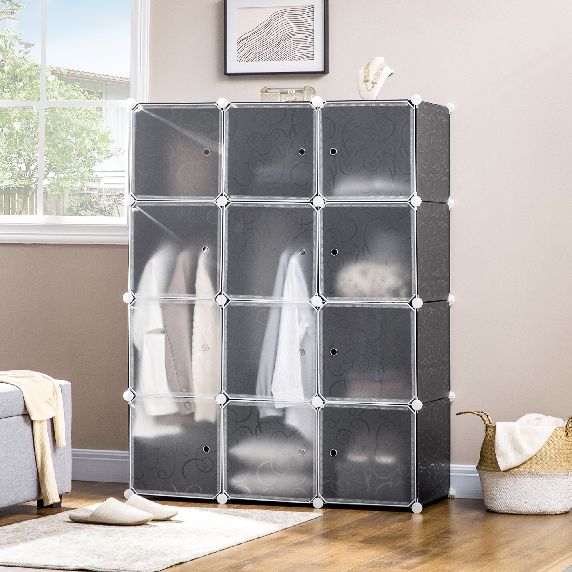 HOMCOM Kleiderschrank mit Stecksystem schwarz, weiß 47 x 111 x 145 cm (LxBxH)
