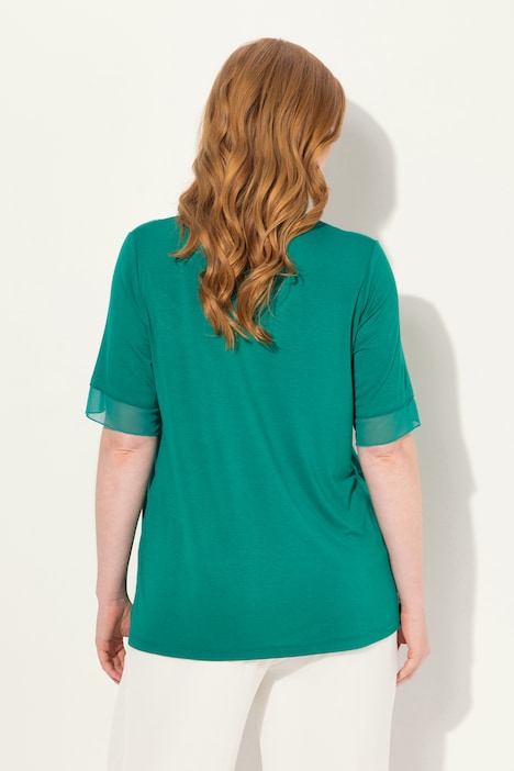Bluse, Layering-Look, Mesh/Jersey, Zipfelsaum