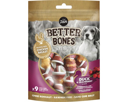 ZEUS Better Bones Duck Dog Snack met cranberry, 7,5 cm, 9 stuks, 199 g, kauwartikel