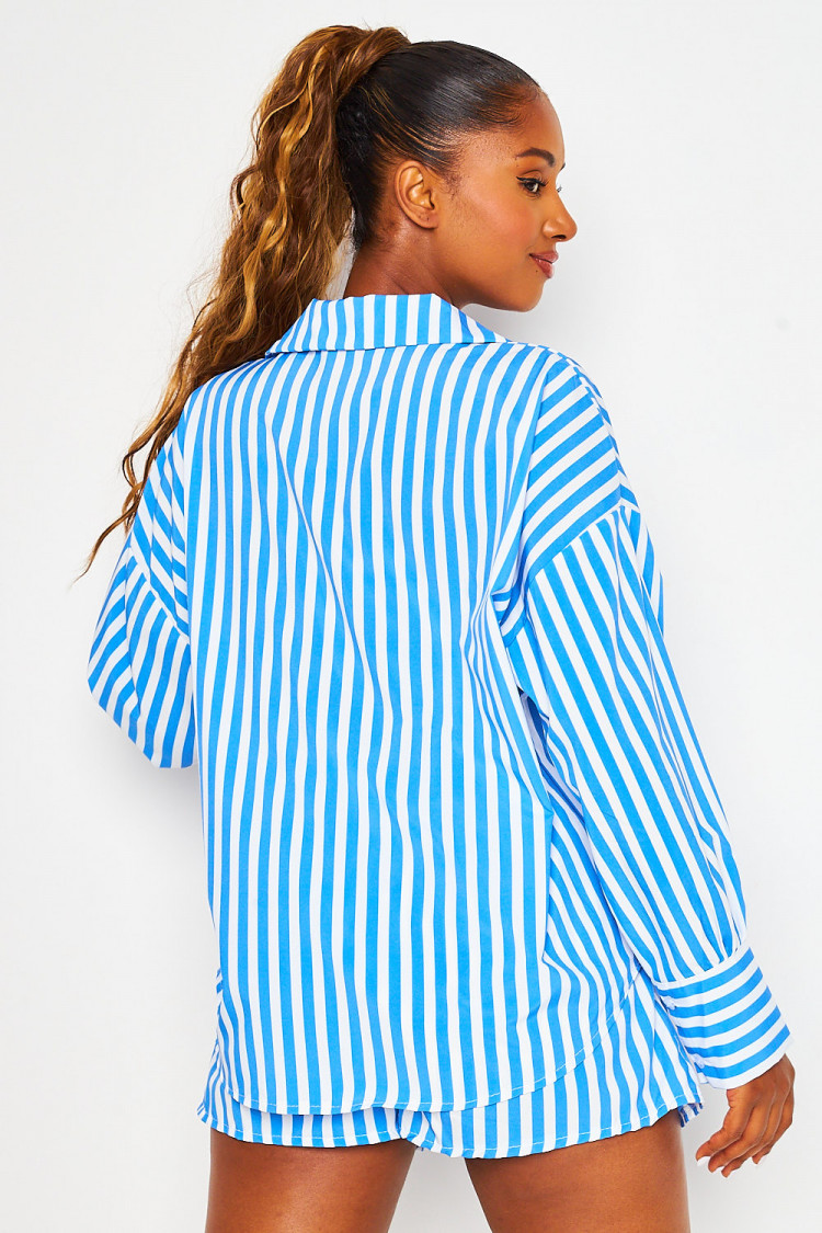 Ensemble rayé bleu/blanc chemise + short