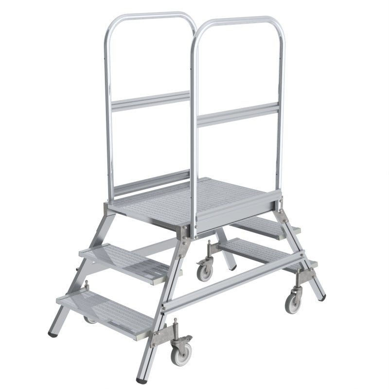 Munk mobiele platformladder, geribbeld aluminium, 2x3 treden