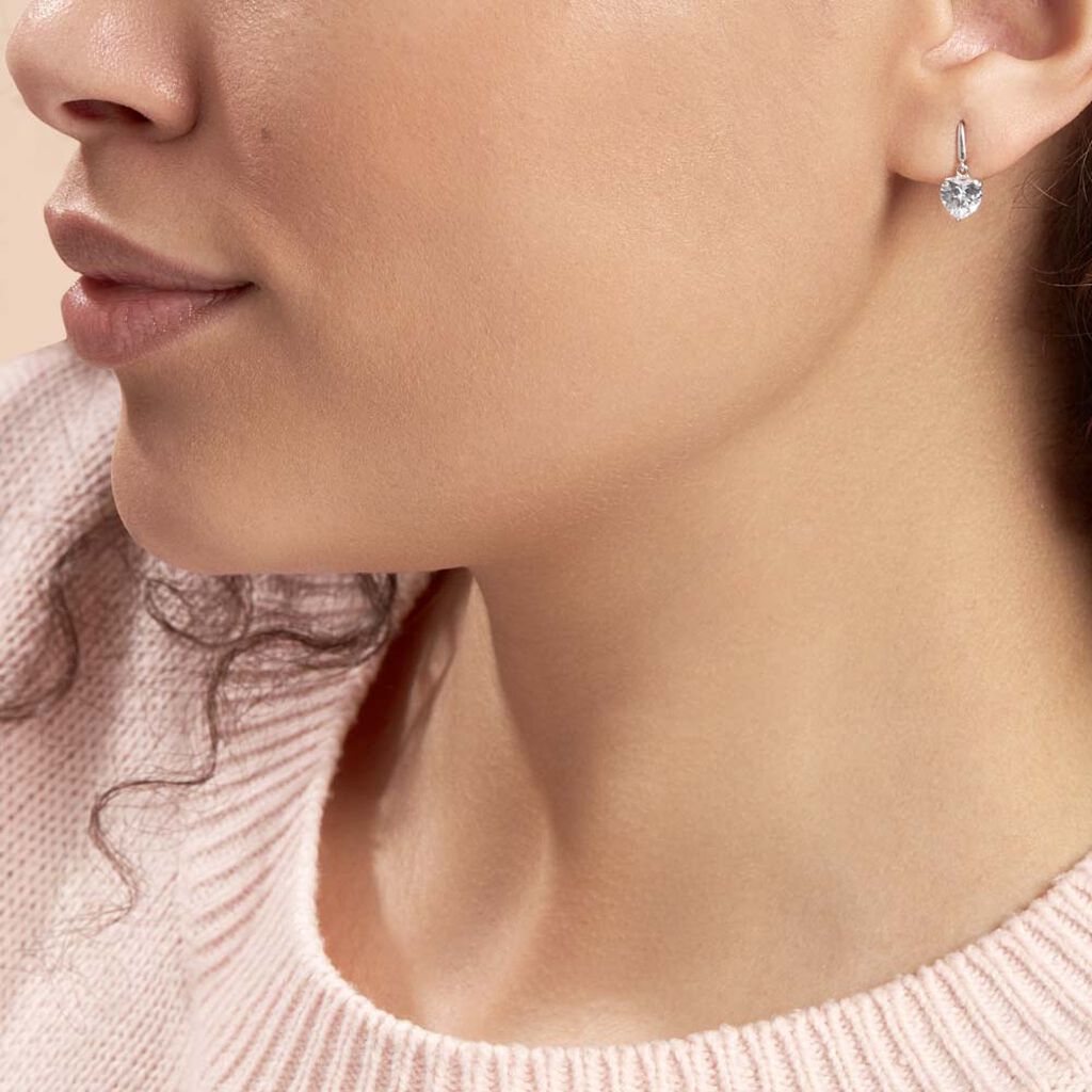 Boucles D'oreilles Pendantes Bo Coeur Pm Or Blanc Oxyde De Zirconium