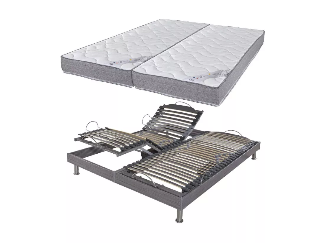 Lit électrique S62 + matelas Wave 2x90x200 - Mousse - Soutien ferme - Made in France