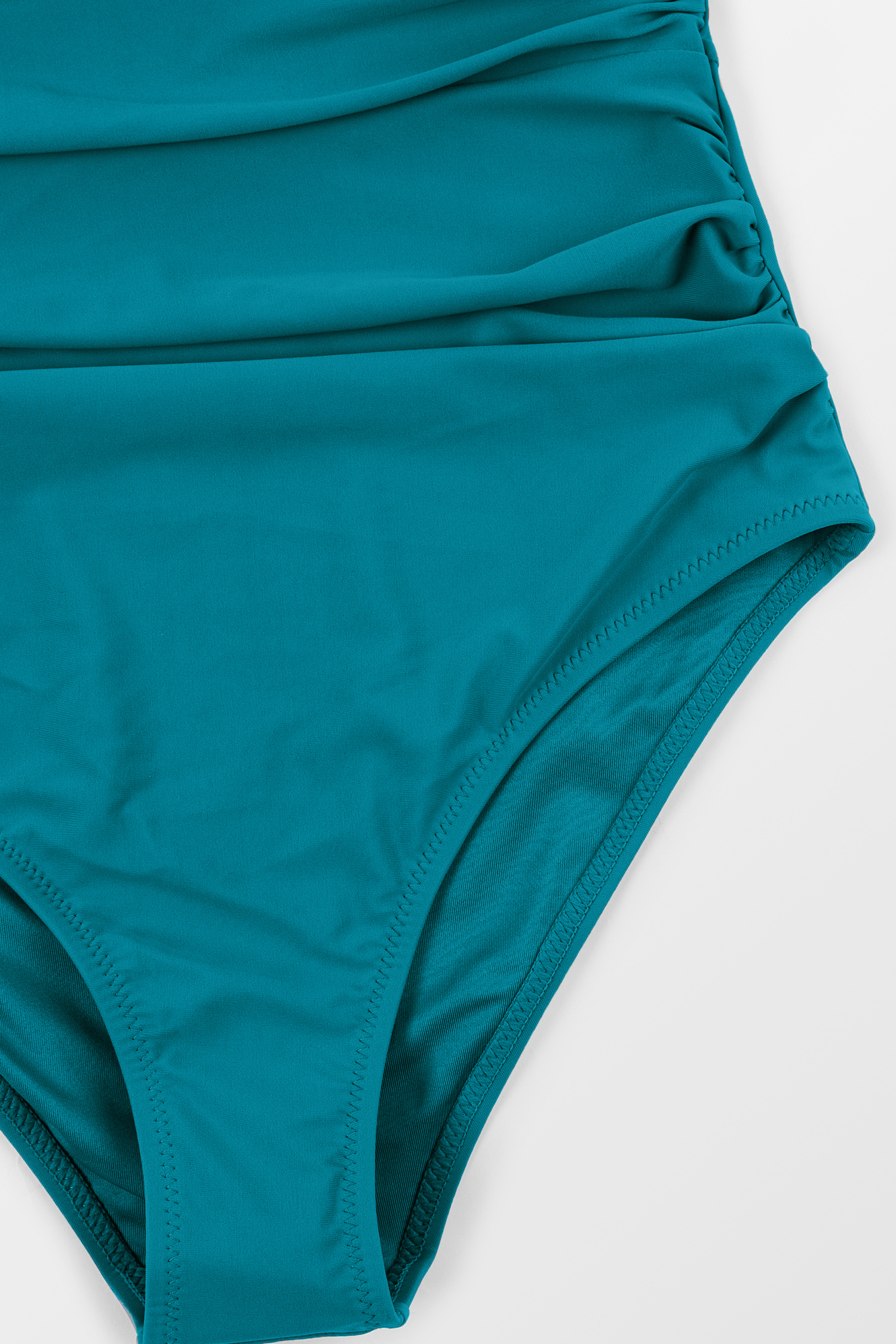 Maillot de bain une pièce ventre plat à col licou ruché bleu