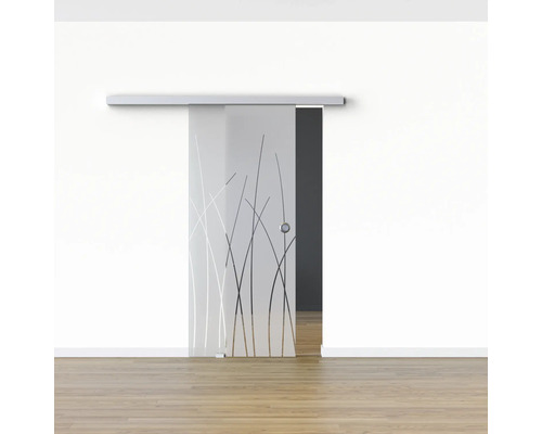 Pertura glazen schuifdeur complete set Glera Reeds 02 900x2050 mm links incl. beslag Selir aluminium naturel, verzonken handgreep