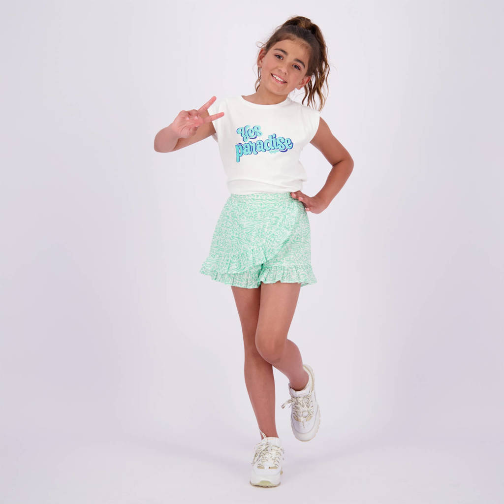 Vingino skort Rianna met all over print en volant mintgroen/wit
