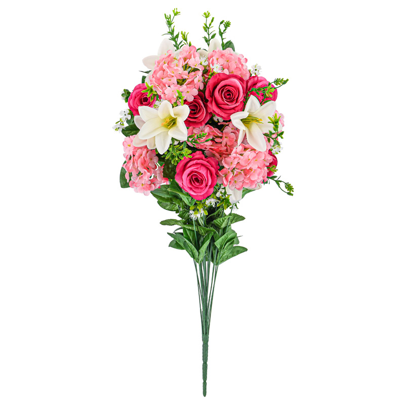 Bouquet d'hortensias, lys et roses