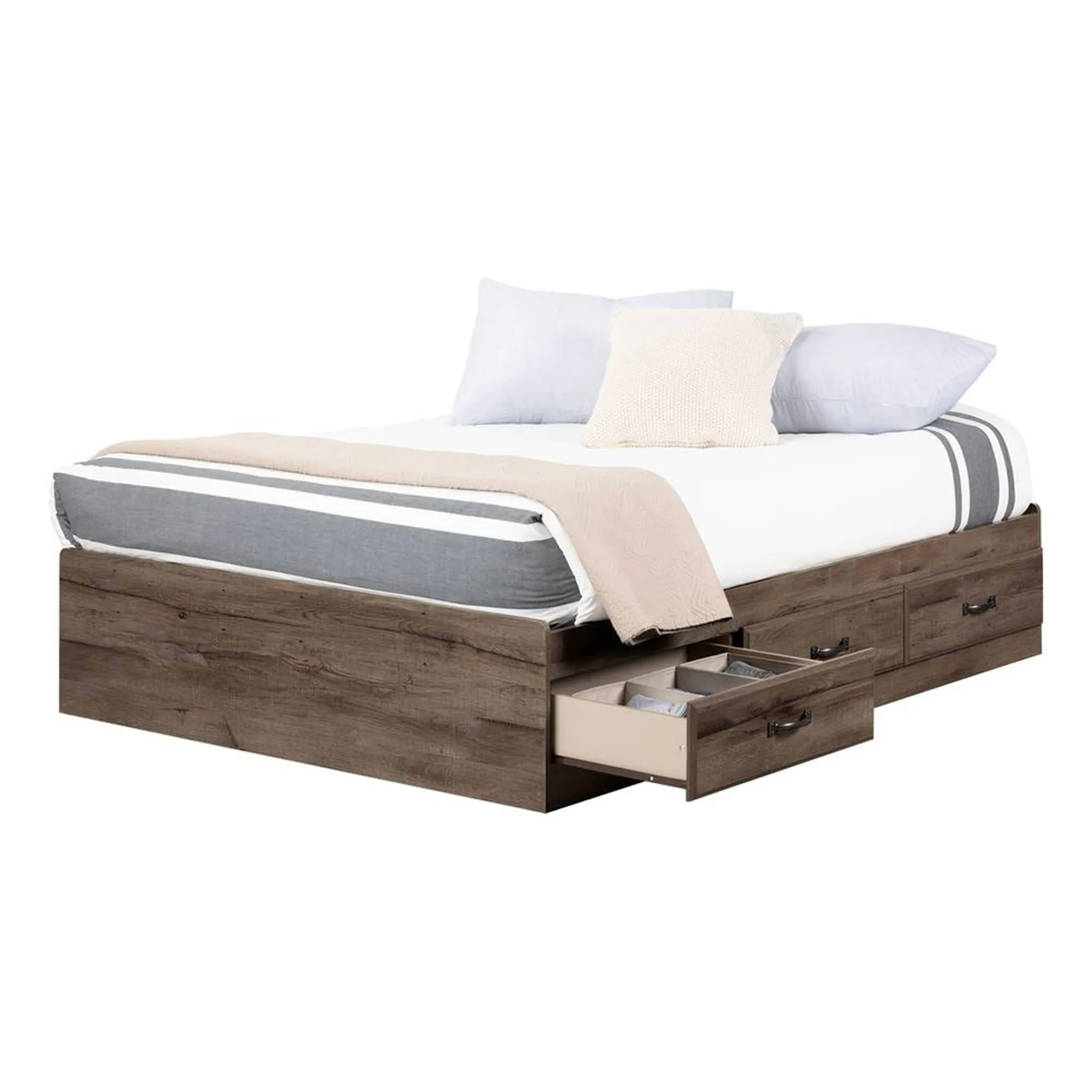 South Shore Lit Double avec 3 Tiroirs de Rangement Asten - Chêne Automnal