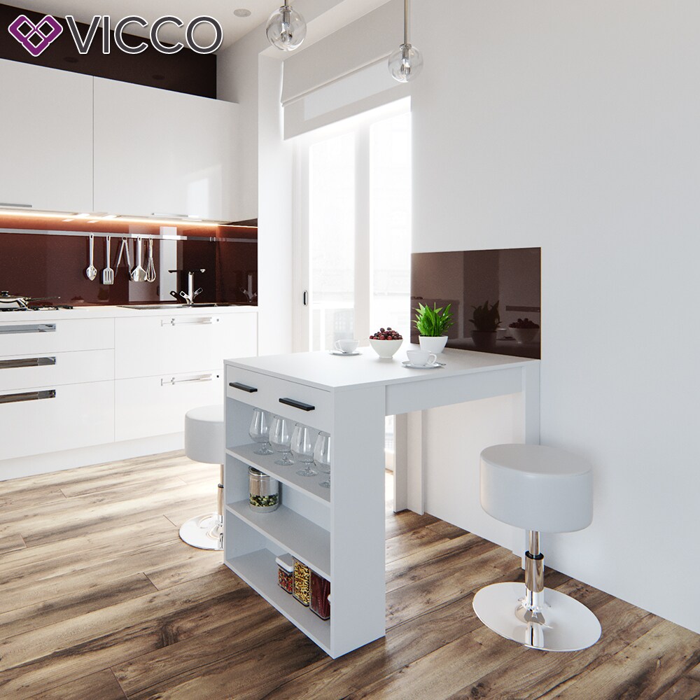 Vicco Bartisch Esstisch Tisch Bistrotisch Essplatz Schublade Regal Bar Weiß inkl. Barhocker