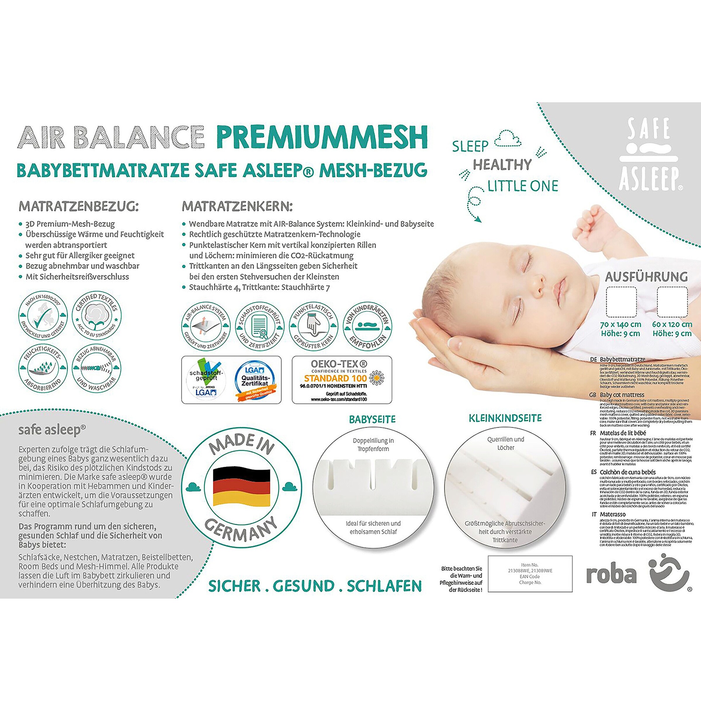 roba Babybettmatratze Air Balance PREMIUMMESH, 70x140 cm safe asleep®