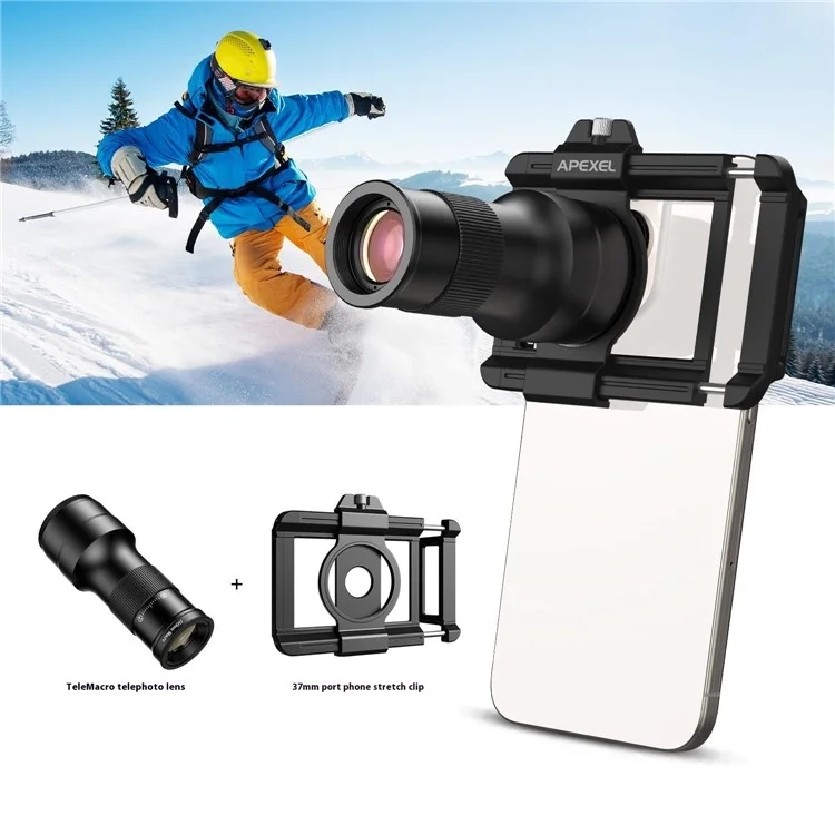 2in1 Universal Smartphone Alu Kamera Teleskop Objektiv Televorsatz mit 6x-Teleobjektiv / 150-mm-Makroobjektiv / Universalclip  - Schwarz