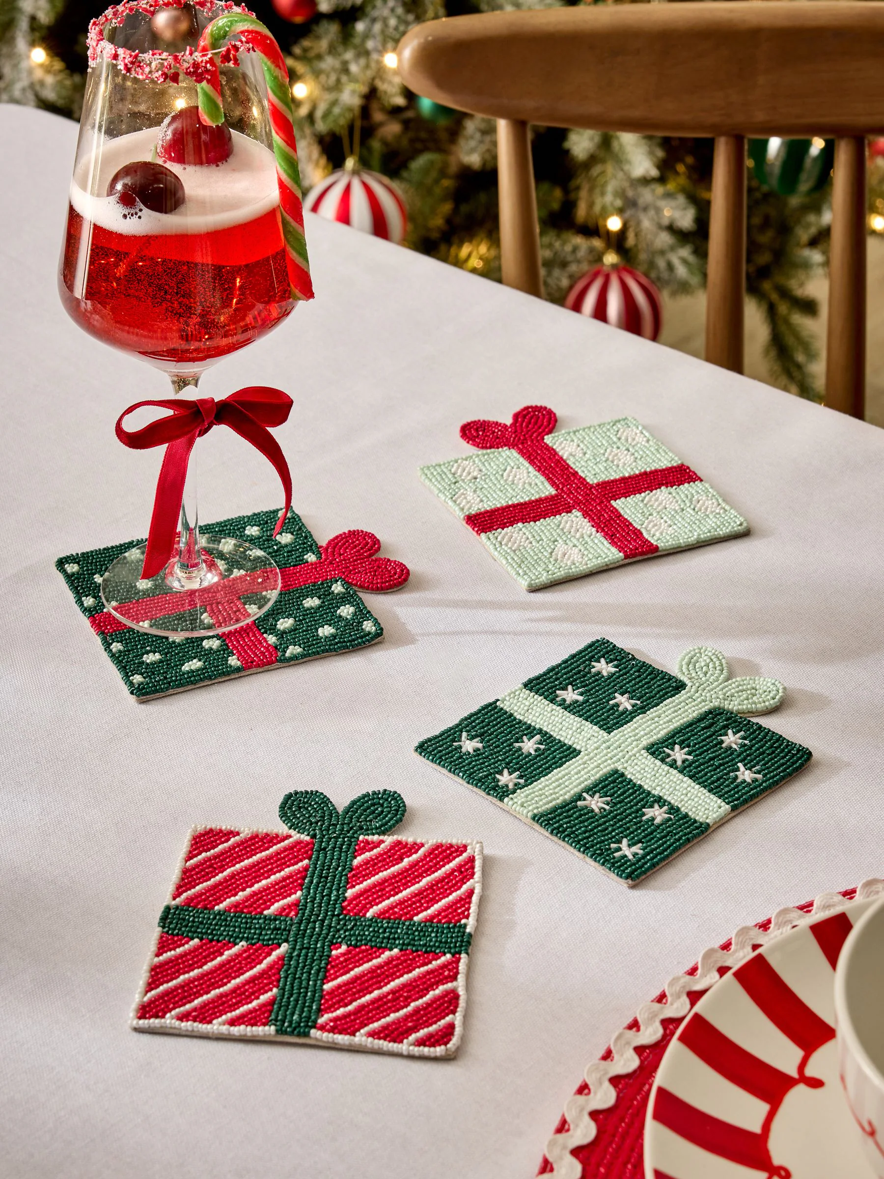 Set van 4 Kerstmis kralen Onderzetters