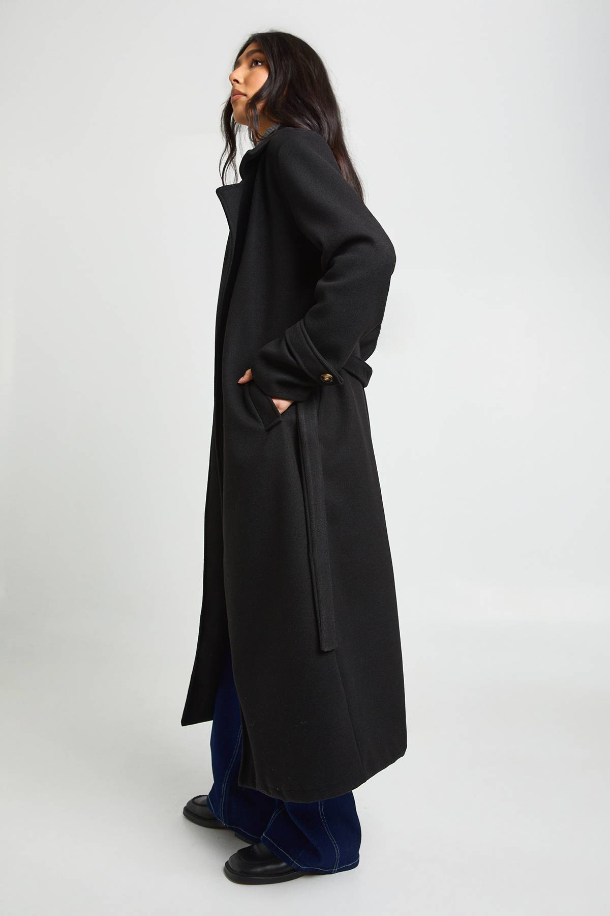 boohoo Trench Long Ceinturé Aspect Laine