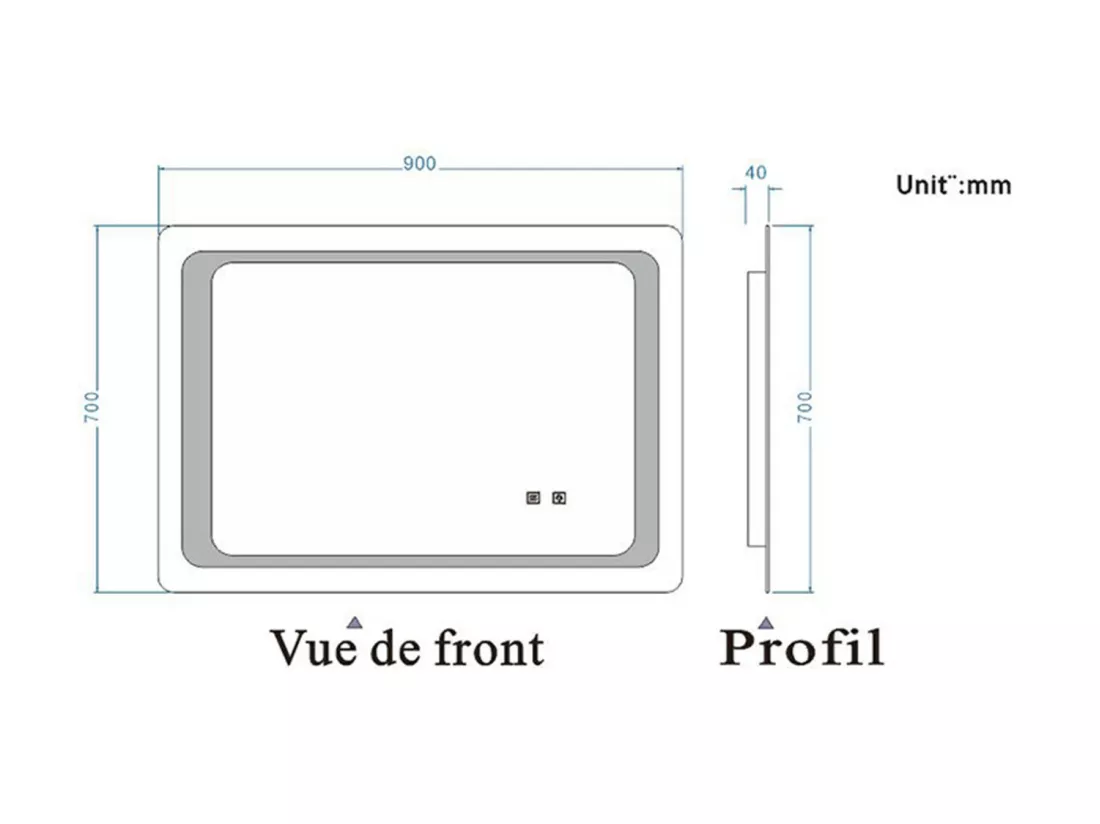 Miroir de Salle de Bain Anti-buée Miroir Lumineux LED à Double Contrôle 90 * 70cm Aica