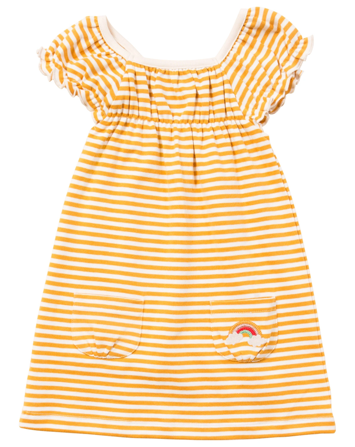 Kurzarmkleid GOLD STRIPES mit Taschen in weiß/gold