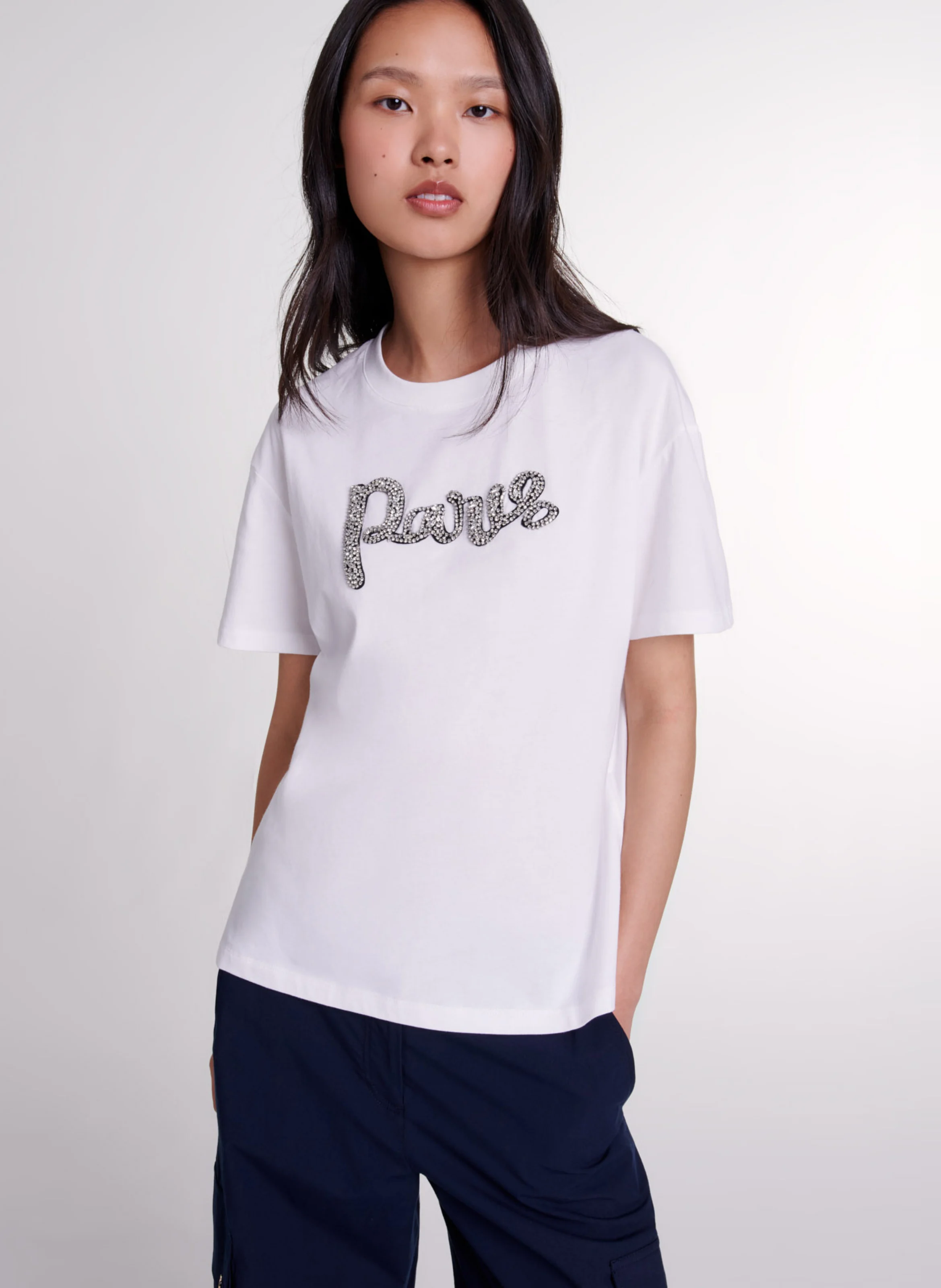 Tee-shirt droit col rond en coton | Blanc